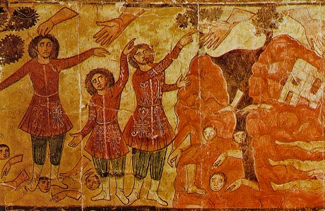 [בתמונה: חזון העצמות היבשות בציור קיר מבית הכנסת בדורה אירופוס, המאה ה-3 לספירה. המקור: אנונימי. התמונה היא נחלת הכלל]