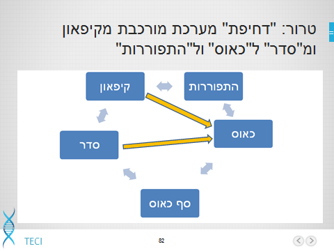 בתמונה: טרור - דחיפה של מערכת מורכבת מקיפאון ומסדר לכאוס ולהתפוררות... הכרזה: חברת TECI