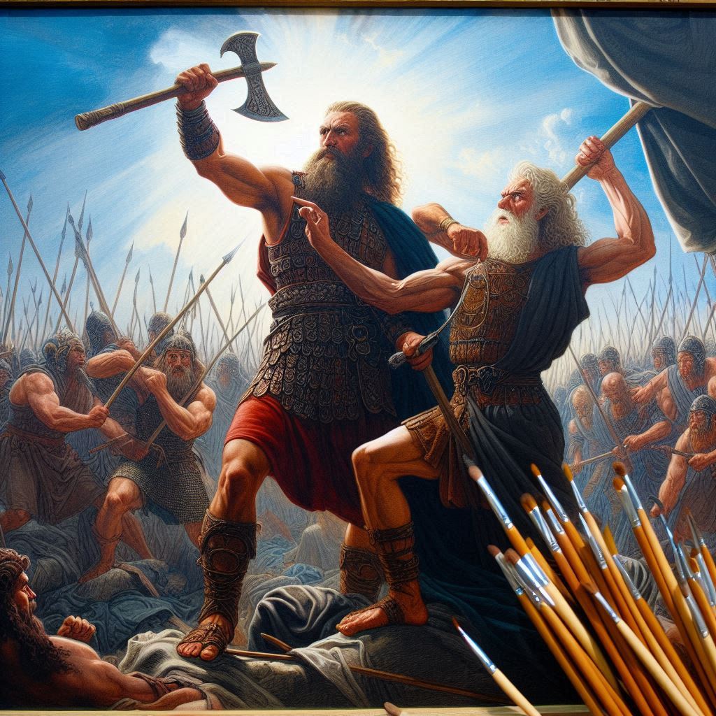 [בתמונה: דוד כ- 'war-lord'... התמונה עובדה במערכת הבינה המלאכותית של DALL·E ב- Microsoft Bing]