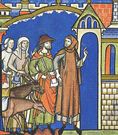 [בתמונה: הלוי ופילגשו נכנסים לעיר "גבעה". ציור משנת 1250; הציור הוא נחלת הכלל]