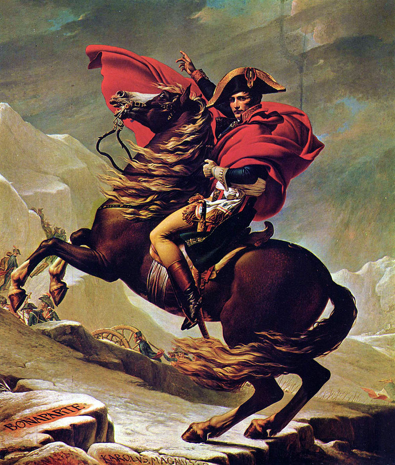 [בתמונה: "נפוליאון חוצה את האלפים", ציור של ז'אק-לואי דוד. התמונה היא נחלת הכלל]