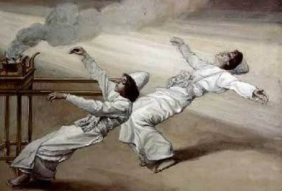 [בתמונה: "עונש נדב ואביהוא", ציור מעשה ידי ג'יימס טיסו משנת 1896. התמונה היא נחלת הכלל]