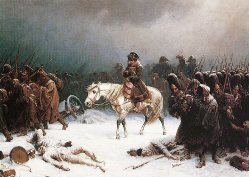 [בתמונה: נפוליאון נלחם בחורף הרוסי... הנסיגה ממוסקבה בחורף 1813 - הקשר והיחס שבין הגאוגרפיה ובין תכניות המלחמה וניהולה, ציור של אדולף נורת'ן (1828–1876), הציור הוא נחלת הכלל]