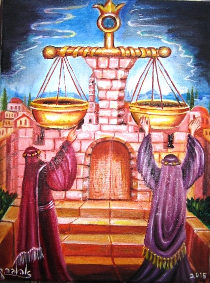 [בתמונה: ציורי תנ"ך/ "משפט צדק" ציירה: אהובה קליין (c) שמן על בד]