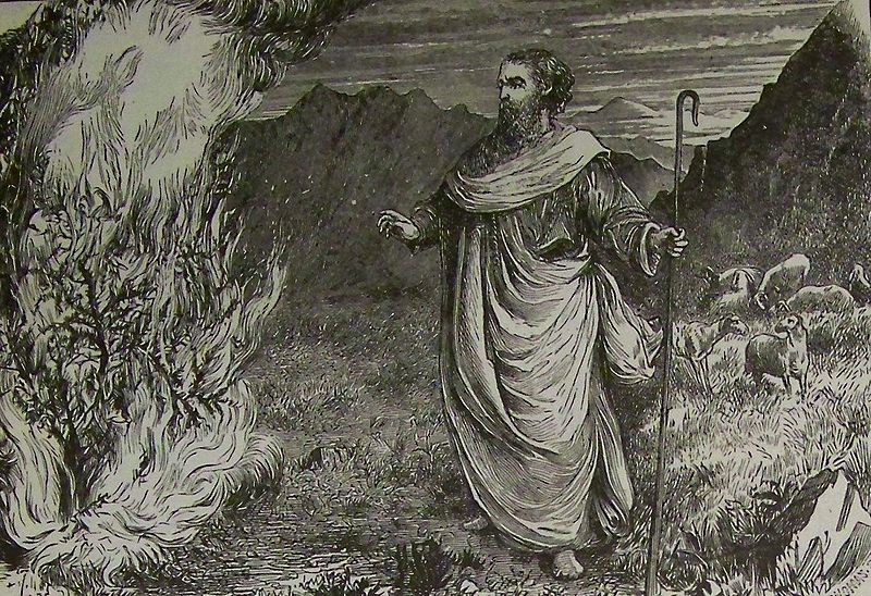 בתמונה: משה מביט בסנה הבוער. תנ"ך הולמן, 1890. התמונה היא נחלת הכלל]