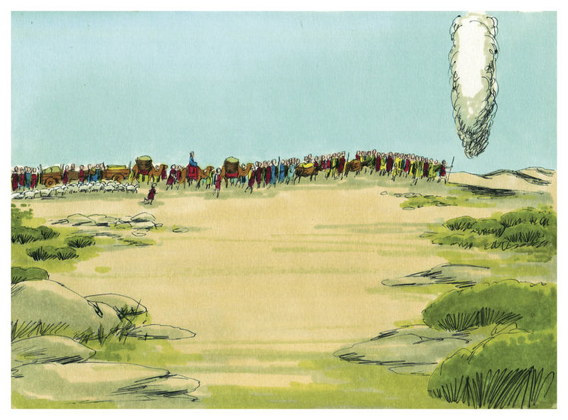 [בתמונה: עמוד הענן לפני המחנה. 1984 illustration by Jim Padgett, courtesy of Distant Shores Media/Sweet Publishing. התמונה היא נחלת הכלל]