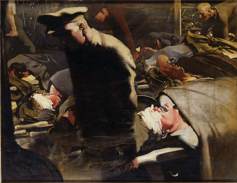 [בתמונה: אריק הנרי קנינגטון, "מוגזים ופצועים" (1918), 71.1 X 91.4 ס"מ, מוזיאון המלחמה האימפריאלי, לונדון. התמונה היא נחלת הכלל]