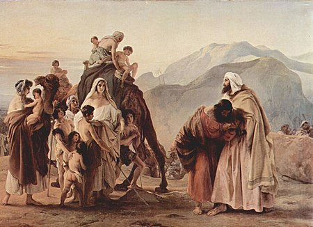 [בתמונה: המפגש של יעקב ועשו, מאת פרנצ'סקו אייץ, 1844. התמונה היא נחלת הכלל]