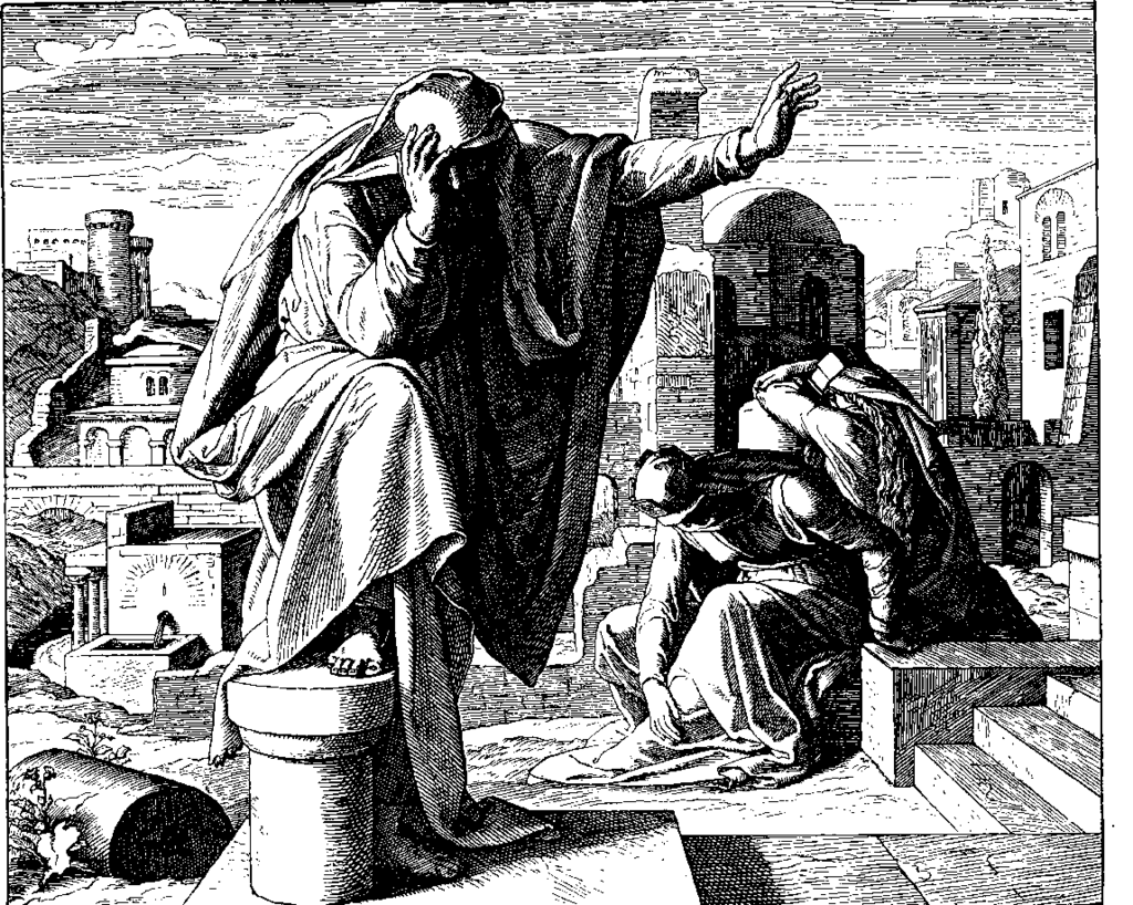 [בתמונה: Woodcut for "Die Bibel in Bildern", 1860. Lamentations of Jeremiah. הועלתה על ידי יוליוס שנור פון קרולספלד לויקיפדיה, והיא נחלת הכלל]