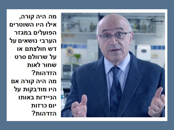 ד"ר פנחס יחזקאלי: מה היה קורה, אילו היו השוטרים הפועלים במגזר הערבי נושאים על דש חולצתם או על שרוולם סרט שחור לאות הזדהות? מה היה קורה אם היו מודבקות על הניידות באותו יום כרזות הזדהות? הכרזה: ייצור ידע