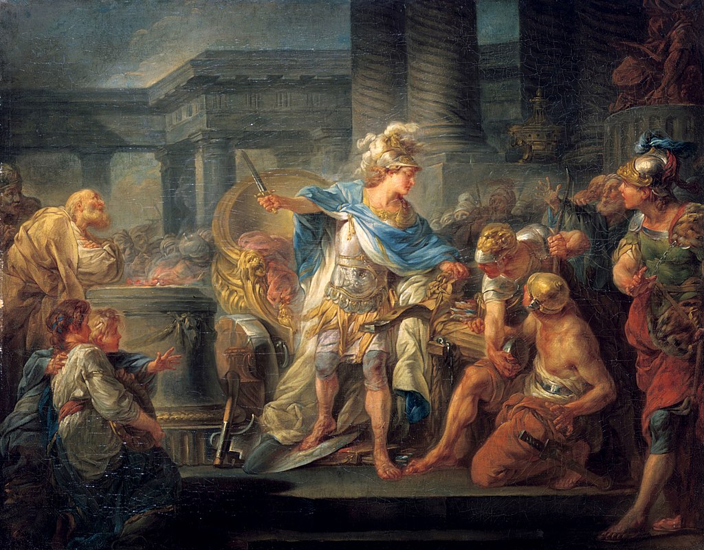 [בתמונה: אלכסנדר חותך את הקשר הגורדי ציור מאת ז'אן-סימון ברתלמי. התמונה היא נחלת הכלל]