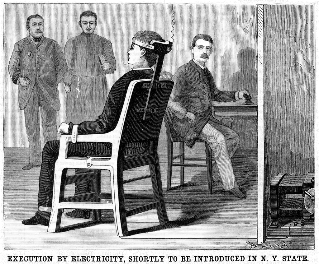 [בתמונה: אילוסטרציה מה-30 ביוני 1888 של איך עשוי להיראות הכיסא החשמלי שהוצע על ידי ועדת ג'רי (ראו למטה). התמונה היא נחלת הכלל]