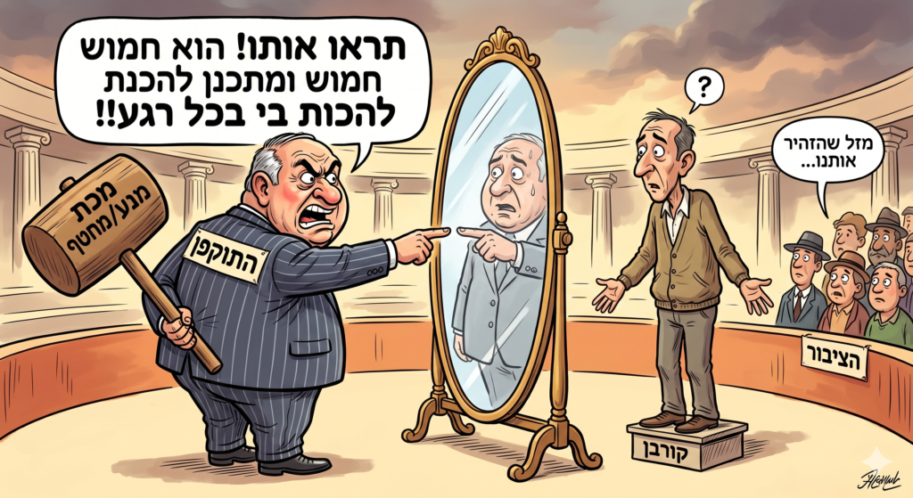 [בתמונה: האשם את יריבך במעשיך… התמונה עובדה במערכת הבינה המלאכותית Gemini' של גוגל]