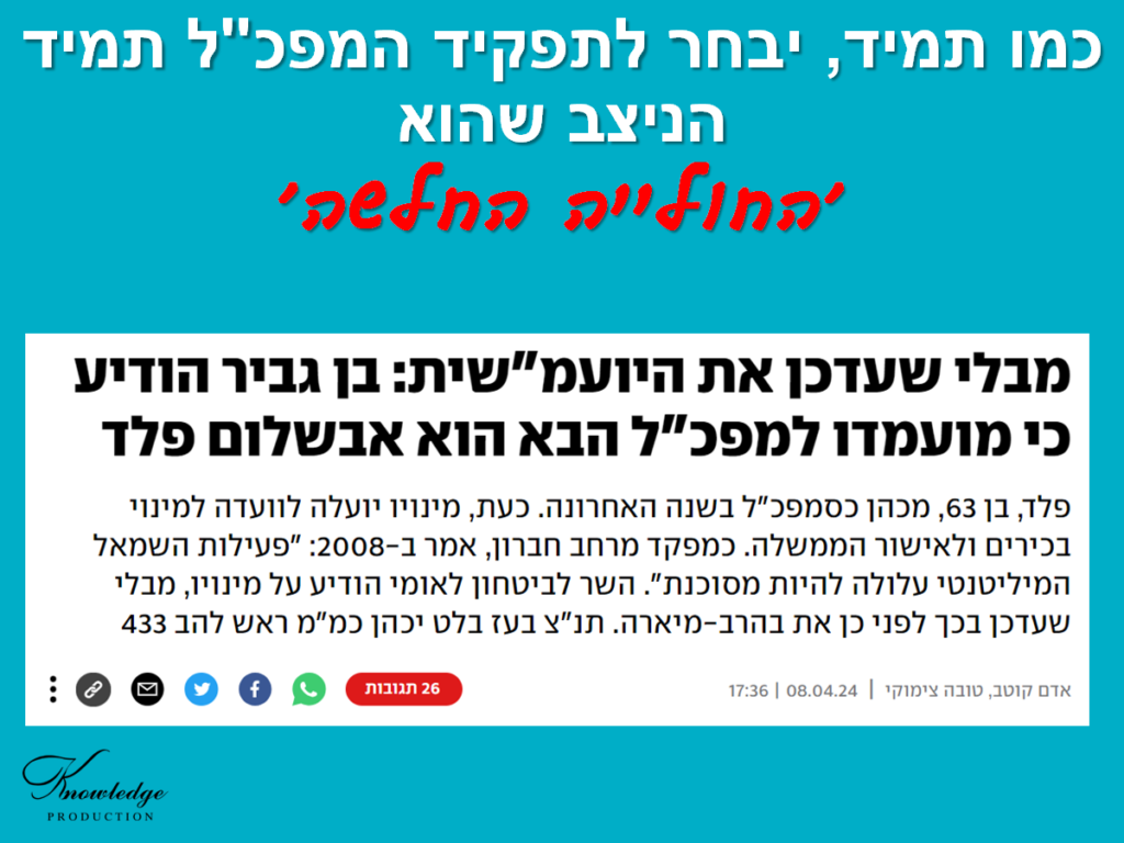 [בכרזה: מינוי המפכ"ל - בגלל מערכת היחסים החוקית בין השר למפכ"ל יבחר השר תמיד ב'חוליה החלשה'... לכתבה של קוטב וצימוקי ב- YNET לחצו כאן. הכרזה: ייצור ידע]