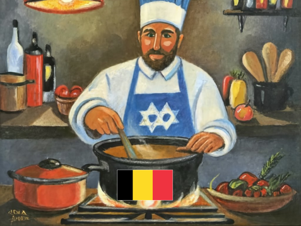 [בתמונה: הגיעה העת לבחוש בקדירה הבלגית! התמונה עובדה במערכת הבינה המלאכותית ideogram]