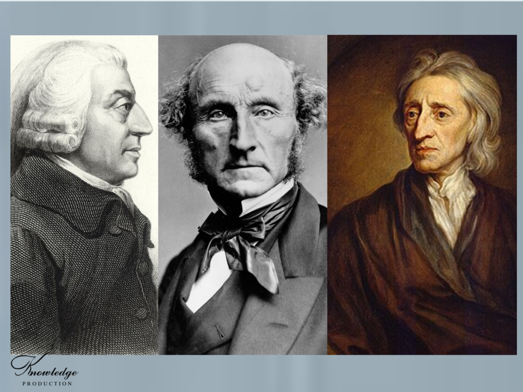 [בתמונה: הוגים כמו ג'ון לוק (מימין), אדם סמית' (משמאל) וג'ון סטיוארט מיל (במרכז) הניחו את הבסיס למה שהפך לליברליזם מודרני... כל התמונות הן נחלת הכלל]