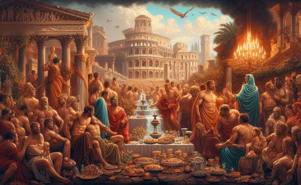 [בתמונה: ניוון האליטה הרומית… התמונה עובדה במערכת הבינה המלאכותית של DALL·E ב- Microsoft Bing]