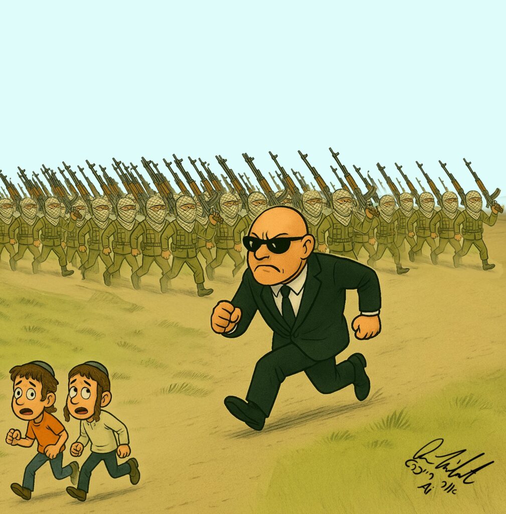 [בתמונה: הפוליטיזציה של שב"כ הרסה אותו מבפנים… האמן: אור רייכרט. המקור: דף הטוויטר של Or Reichert. אנו מאמינים כי אנו עושים בתמונה שימוש הוגן]