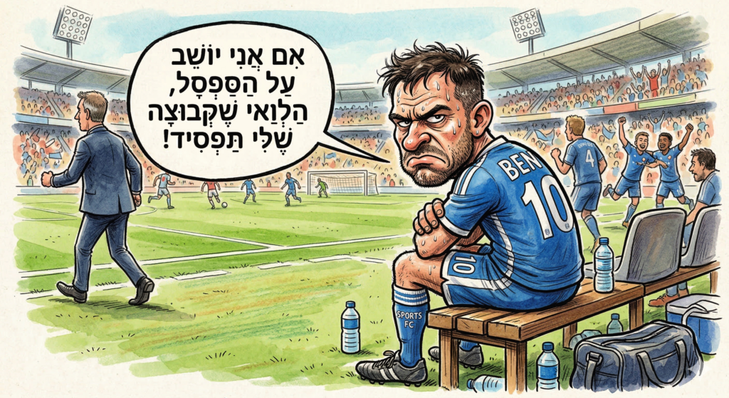 [בתמונה - דרור קפאח: יחסו של השמאל למלחמה הוא כשל שחקן שנמצא על הספסל, ולכן מאחל לקבוצתו להפסיד! התמונה עובדה במערכת הבינה המלאכותית Gemini' של גוגל]