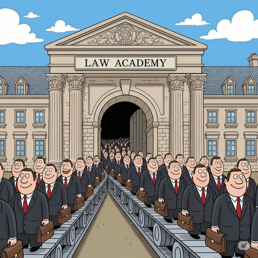 [בתמונה: הפקולטות למשפטים הפכו למכוני אינדוקטרינציה של משנת אהרן ברק. מה זה אומר על עמדות השופטים בבתי המשפט בישראל?... התמונה עובדה במערכת הבינה המלאכותית Gemini' של גוגל]