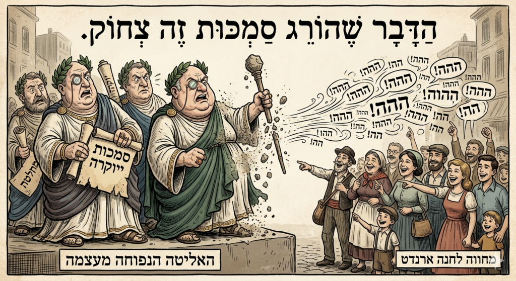 [בתמונה: "מה שהורג סמכות זה צחוק"! התמונה עובדה במערכת הבינה המלאכותית Gemini' של גוגל]