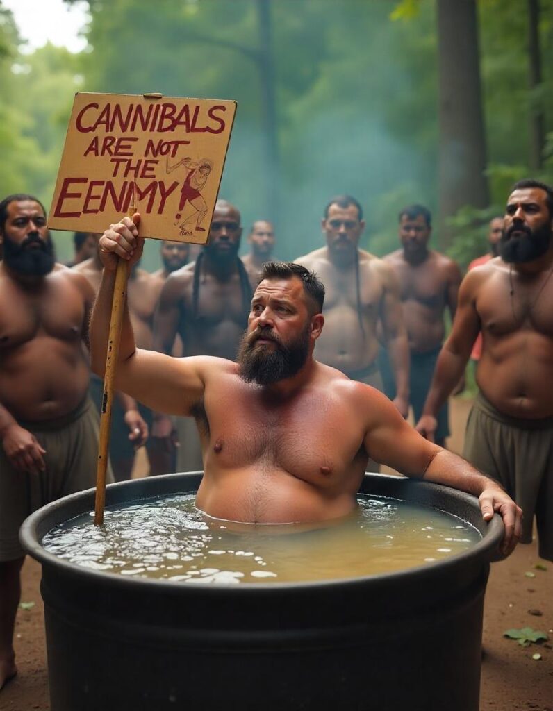 [בתמונה: אנו קרבנות הקניבלים ומשפחותיהם, מזמינים אתכם לטקס זיכרון אלטרנטיבי משותף תחת הכותרת: "האויב בדיוק כמוך... קניבלים אינם אויבים!"... התמונה עובדה במערכת הבינה המלאכותית Pikaso]