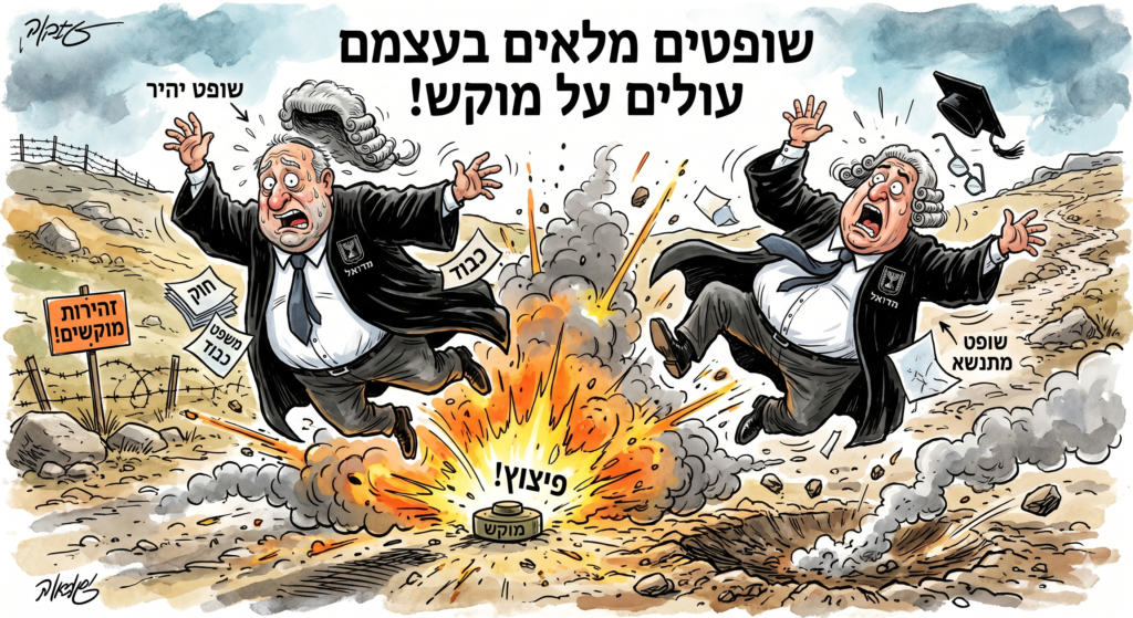 [בתמונה: אין על בית המשפט לדרוך על מוקש אשר עלול לקעקע את יסודותיו, שהם אמון הציבור בו... התמונה עובדה במערכת הבינה המלאכותית Gemini' של גוגל]