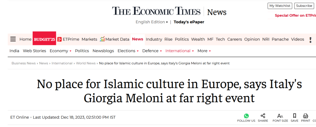 [בכתבה: ג'וג'ה מלוני: "קיימת בעיה של התאמה בין התרבות האיסלאמית לבין הערכים האירופיים"...]