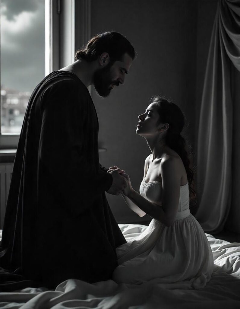 [בתמונה: אותלו ודזדמונה - גרשון הכהן: תיאורית קונספירציה תמיד יותר קוהרנטית מהאמת: המקרה של אותלו... התמונה עובדה במערכת הבינה המלאכותית Pikaso]