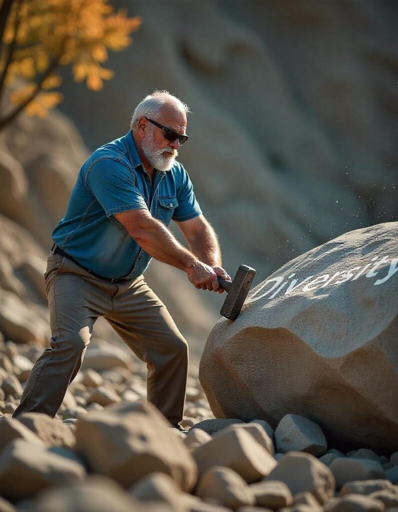 [בתמונה: מניפולציה סמנטית של המושג 'מגוון' הובילה לכישלון ה-DEI בארגונים… התמונה עובדה במערכת הבינה המלאכותית Pikaso]