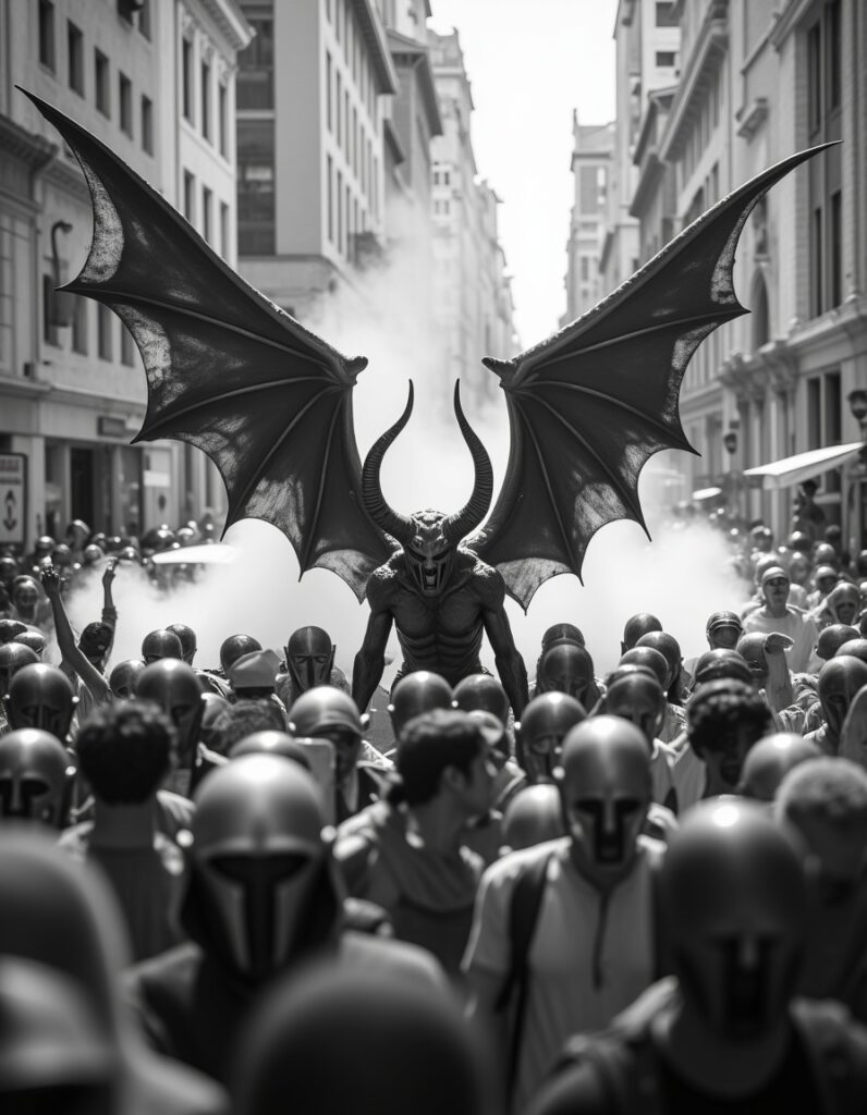 [בתמונה: פסיכוזת המונים… התמונה עובדה במערכת הבינה המלאכותית Pikaso]