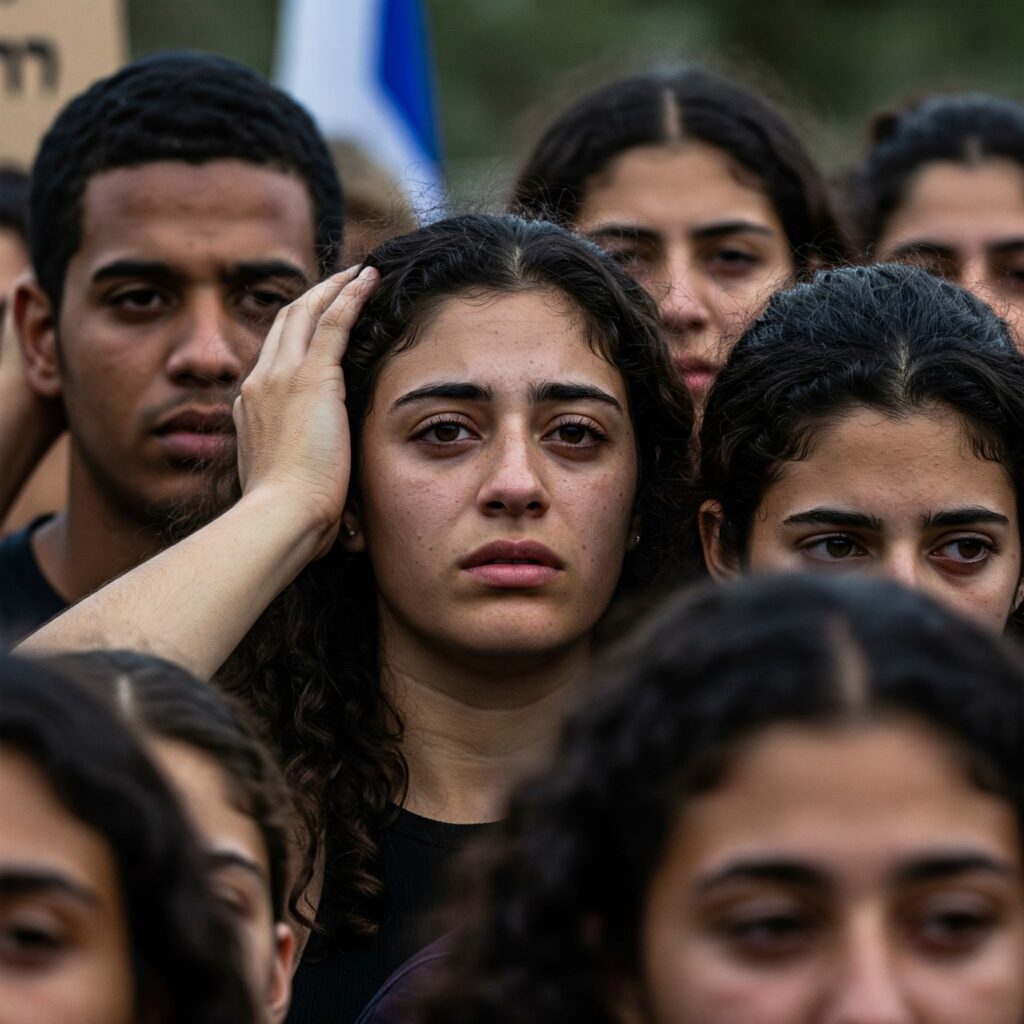 [בתמונה: מדוע רבים בתנועת המחאה בישראל חשים דכדוך ואף דיכאון? התמונה עובדה במערכת הבינה המלאכותית Gemini' של גוגל]