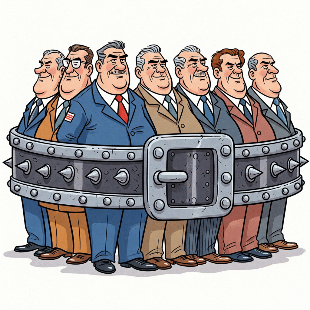 [בתמונה: חגורת ברזל כדי להגן על שבעת המופלאים (הפקידות הבכירה). התמונה עובדה במערכת הבינה המלאכותית Gemini' של גוגל]