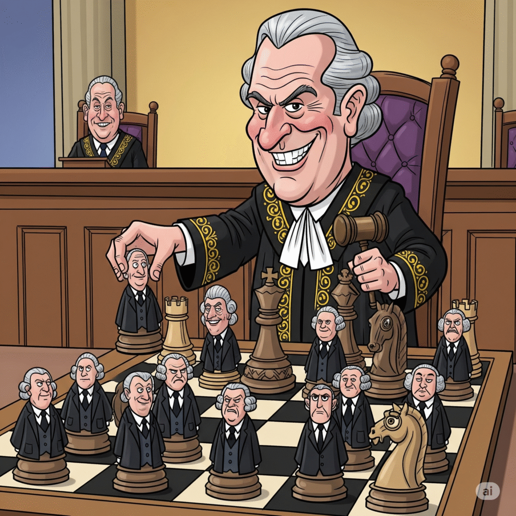 [בתמונה: שליטת עמית על הרכבי בג"ץ היא חתירה תחת יסודות הדמוקרטיה הישראלית... התמונה עובדה במערכת הבינה המלאכותית Gemini' של גוגל]