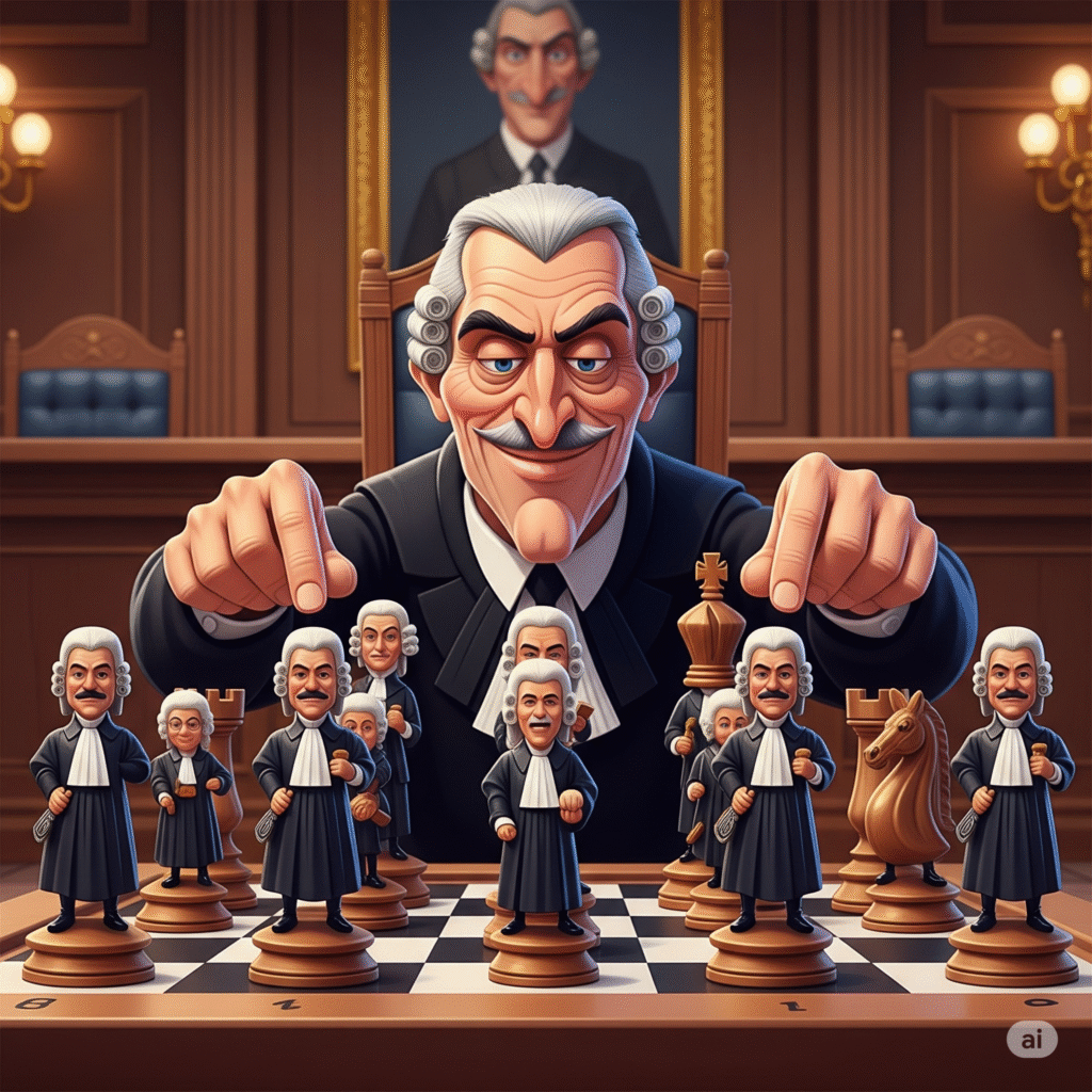 [בתמונה: שליטת עמית על הרכבי בג"ץ היא חתירה תחת יסודות הדמוקרטיה הישראלית... התמונה עובדה במערכת הבינה המלאכותית Gemini' של גוגל]