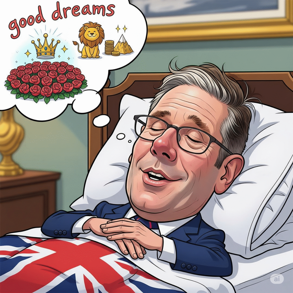 [בתמונה: חי בעננים - קיר סטארמר... התמונה עובדה במערכת הבינה המלאכותית Gemini' של גוגל]