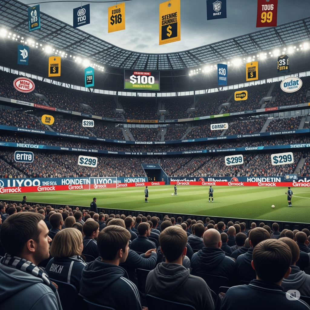 [בתמונה: מסחור יתר עלול ליצור תחושה של ניכור ושל התמקדות יתרה ברווחים על חשבון חווית האוהד... התמונה עובדה במערכת הבינה המלאכותית Gemini' של גוגל]