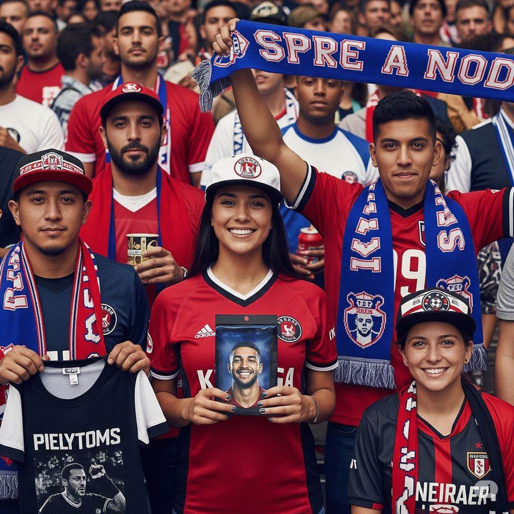 [בתמונה: מרצ'נדייז (מוצרים נלווים) הפך למקור הכנסה משמעותי עבור קבוצות וספורטאים... התמונה עובדה במערכת הבינה המלאכותית Gemini' של גוגל]