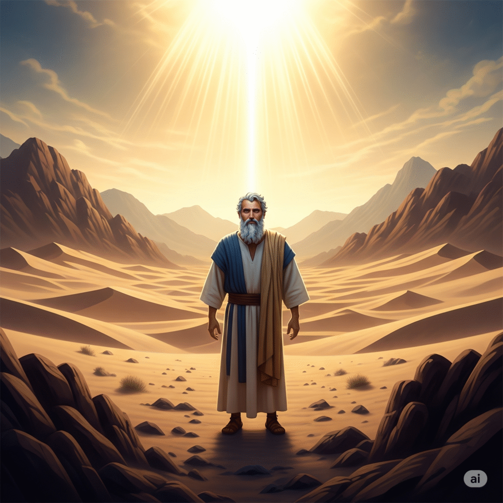 [בתמונה: משה "מקריב את משפטן" של בנות צלופחד לפני ה'... התמונה עובדה במערכת הבינה המלאכותית Gemini' של גוגל]