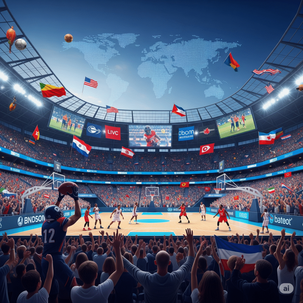 [בתמונה: כיום, תעשיית הספורט היא אימפריה, המשלבת בתוכה בידור, תחרות, גאווה לאומית, תרבות וכלכלה... התמונה עובדה במערכת הבינה המלאכותית Gemini' של גוגל]