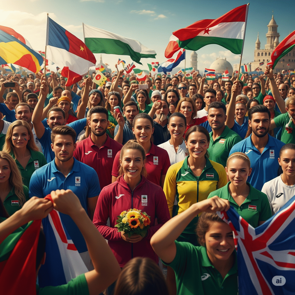 [בתמונה: תפקיד הספורט העיצוב זהות לאומית... התמונה עובדה במערכת הבינה המלאכותית Gemini' של גוגל]