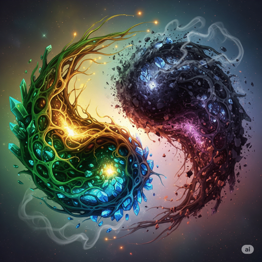 [בתמונה: בהקשר הפילוסופי-מערכתי, ניתן לראות ב"התאבדות" את התחום המשלים של השרידות – מעין שלימות הניגודים... התמונה עובדה במערכת הבינה המלאכותית Gemini' של גוגל]