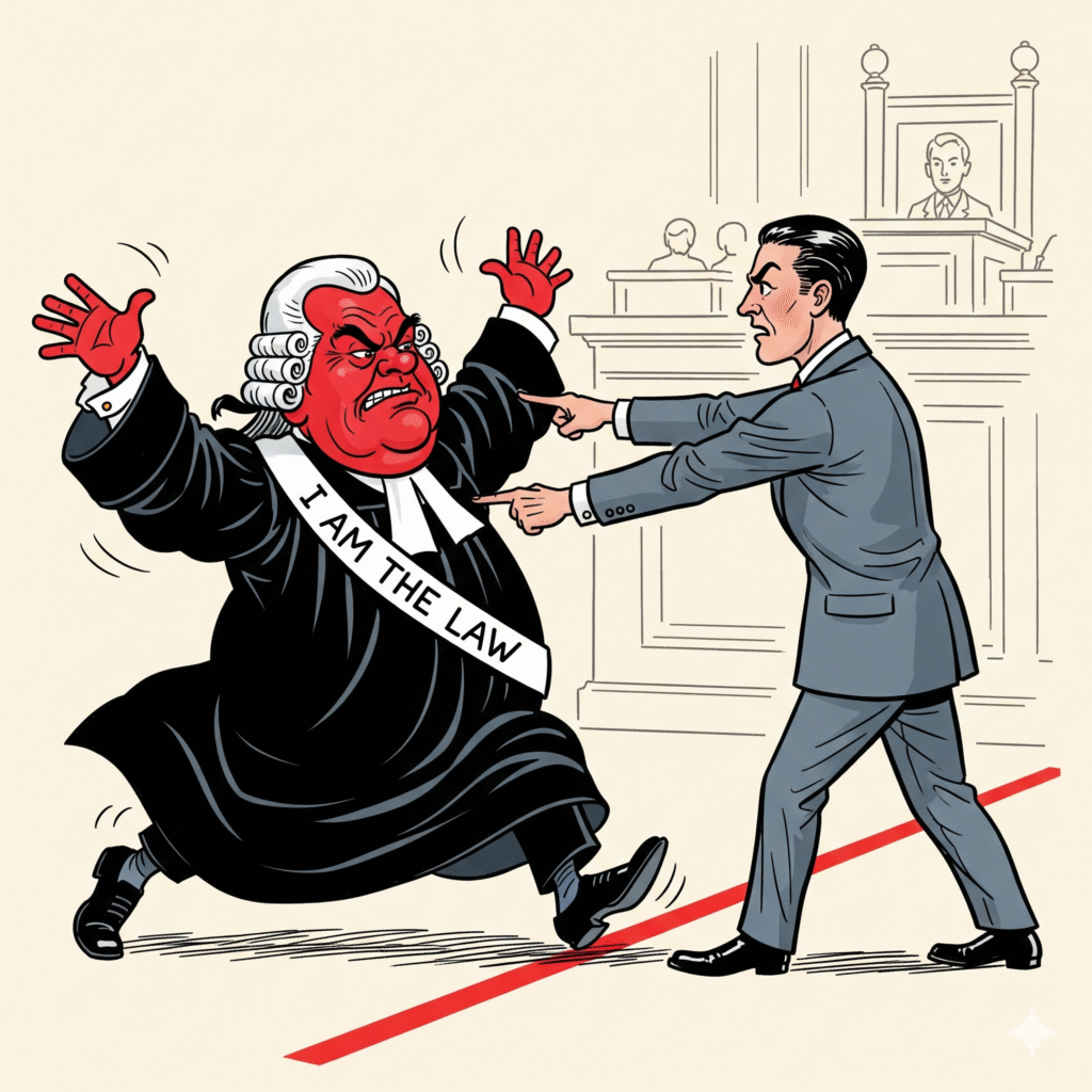 [בתמונה: נציב תלונות הציבור על שופטים מציב גבול ליצחק עמית... התמונה עובדה במערכת הבינה המלאכותית Gemini' של גוגל]