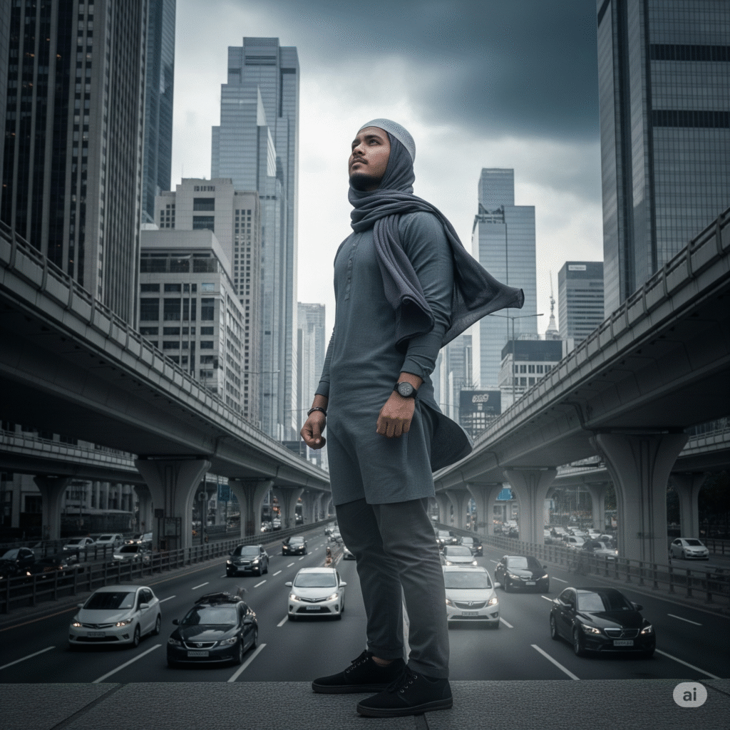 [בתמונה: 'צומוד' - דבקות איסלאמית באדמה, במסורת ובצוויי הדת... התמונה עובדה במערכת הבינה המלאכותית Gemini' של גוגל]