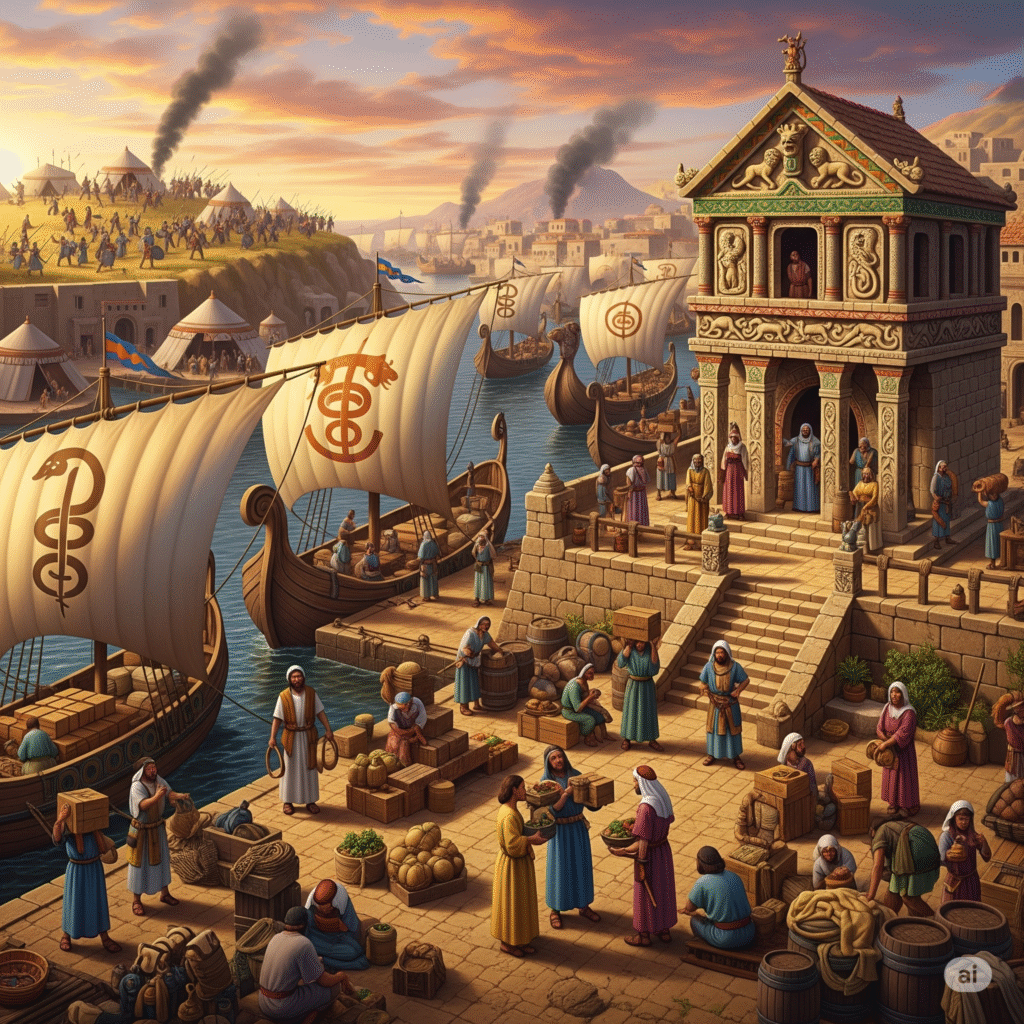 [בתמונה - ניכור שבטי ותחושה של עליונות שבט דן מעדיף להתמקד בעיסוקיו הכלכליים – מסחר ימי ונמלי – במקום לשאת בנטל המלחמה... התמונה עובדה במערכת הבינה המלאכותית Gemini' של גוגל]