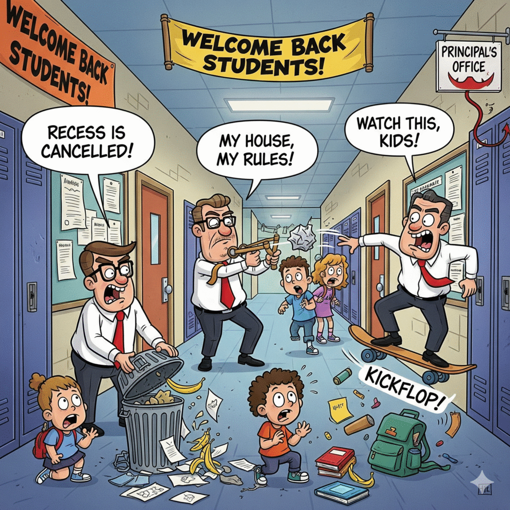 [בתמונה: ל החינטרושים המביכים לא יסתירו את העובדה הפשוטה שהמנהלים החצופים האלה מועלים בתפקידם בכך שהם מנצלים את מעמדם וסמכותם לקידום עמדה פוליטית, תוך זלזול והתעלמות מאלפי התלמידים במוסדות אותם הם מנהלים - ואלפי הורים - שאינם חושבים כמותם... התמונה עובדה במערכת הבינה המלאכותית Gemini' של גוגל]