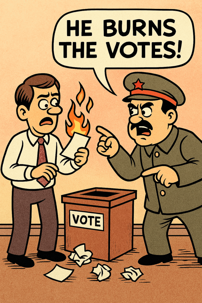 [בתמונה: "האשם את אויבך במה שאתה עושה. צור בלבול ומבוכה!" התמונה עובדה במערכת הבינה המלאכותית של מיקרוסופט copilot]