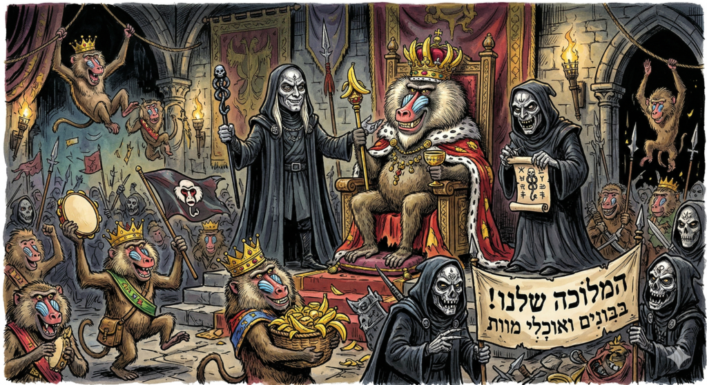 [בתמונה: תפנימו, ברית ה'בבונים' ו'אוכלי המוות' היא האליטה הבאה של ישראל... התמונה עובדה במערכת הבינה המלאכותית Gemini' של גוגל]