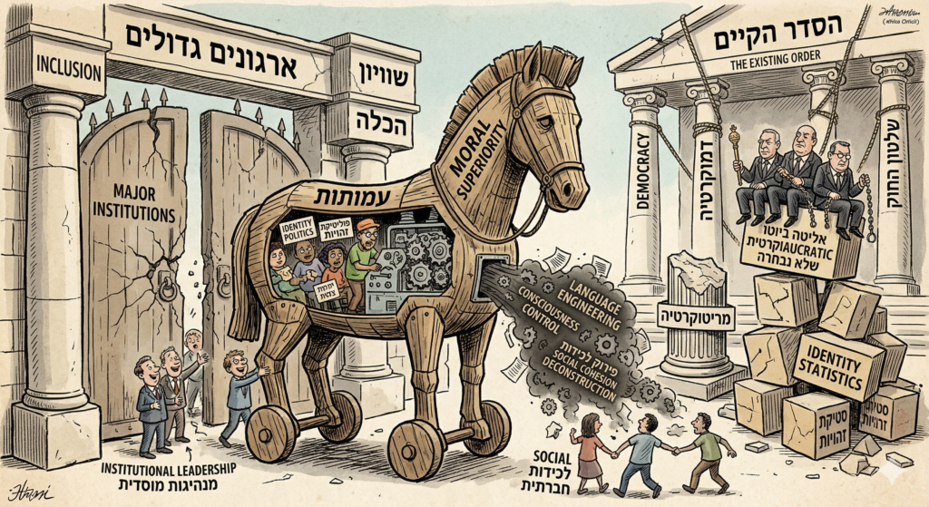 [בתמונה: העמותה משמשת כ'סוס טרויאני' מוסרי... התמונה עובדה במערכת הבינה המלאכותית Gemini' של גוגל]