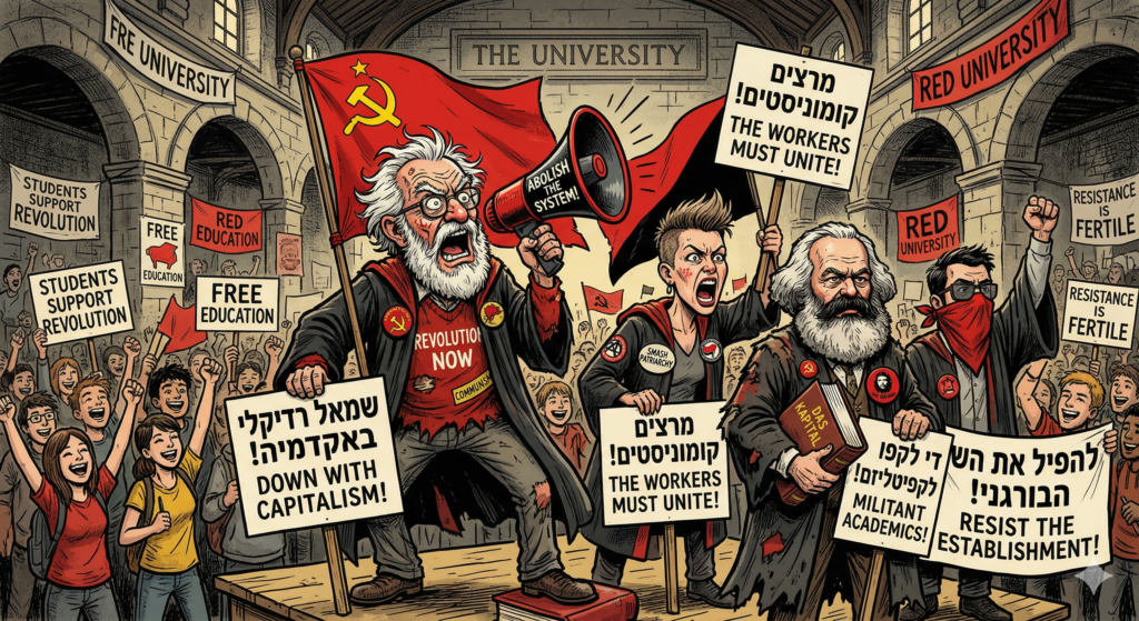 [בתמונה: החלטה 666 שימשה חומת מגן עבור אוניברסיטאות שעברו פוליטיזציה חמורה, והפכו - כמו ההיוריסטיקה - לשמאל רדיקלי. פורום המרצים למען היוריסטוקרטיה הוא שמאל רדיקלי בחזקת שתיים...  התמונה עובדה במערכת הבינה המלאכותית Gemini' של גוגל]